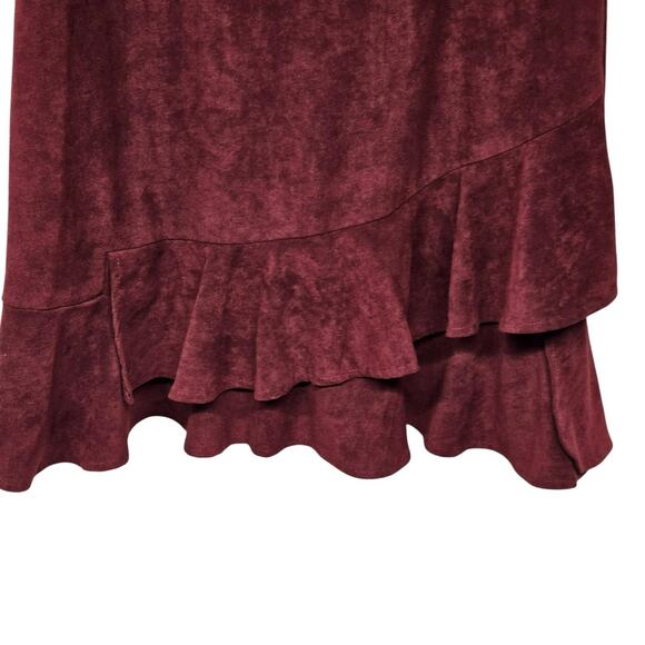 Aryeh Womens Suede Feel Dress Size M Burgandy Whimsigoth Ruffle Asymmetric - Picture 2 of 10